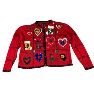 Designers Originals Studio Joy Christmas Sweater Large Petite Cardigan Vintage